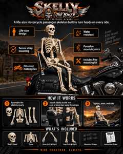 Skelly The Biker™ – Life-Size Motorcycle Skeleton Passenger