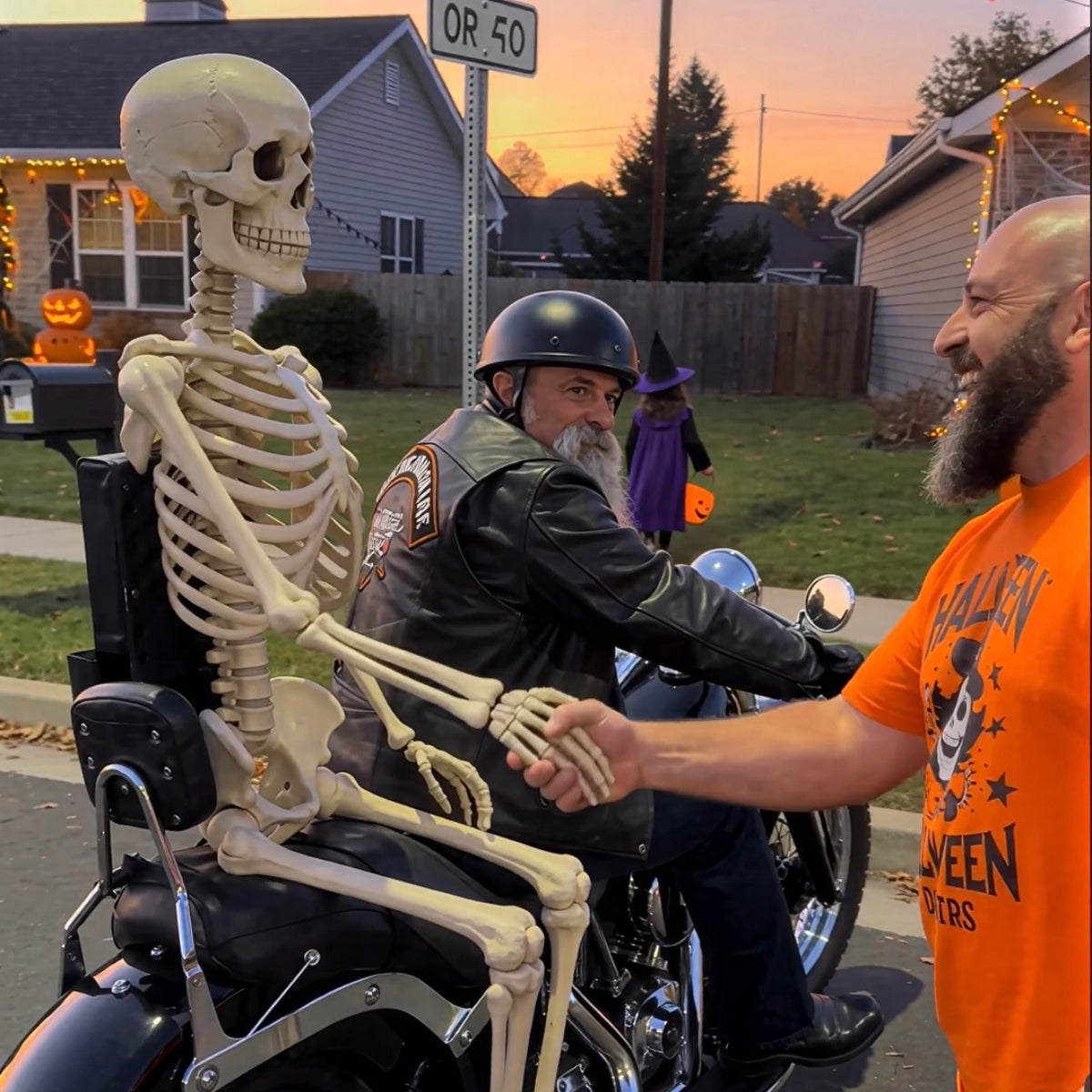 Skelly The Biker™ – Life-Size Motorcycle Skeleton Passenger