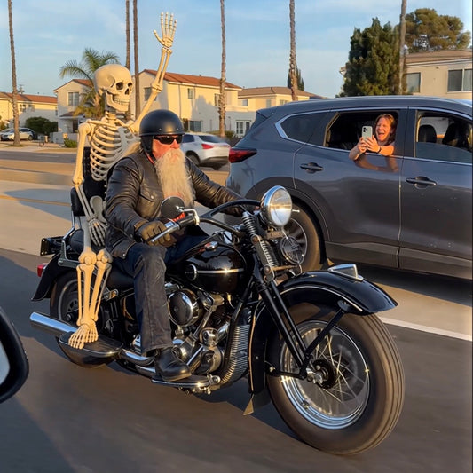 Skelly The Biker™ – Life-Size Motorcycle Skeleton Passenger