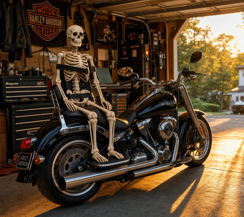 Skelly The Biker™ – Life-Size Motorcycle Skeleton Passenger